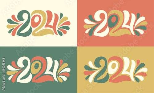 Happy new year 2024 lettering set. Handwritten design vector with modern unique and creative concept for christmas party. Colorful design, trendy style, 2024 calendar. Icon or poster idea.  (ID: 690055343)
