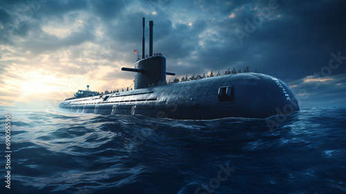 Military submarine on the sea