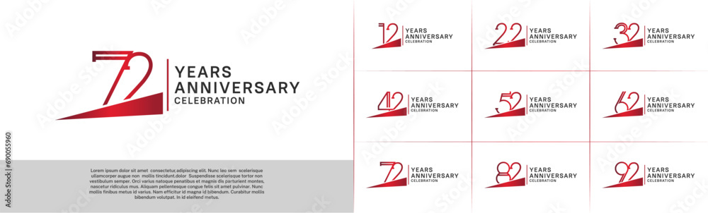set of anniversary logotype red color with red ribbon for special celebration event