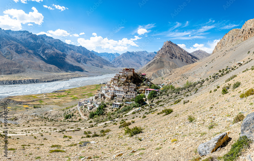 views of kee monastery in spiti valley, india
