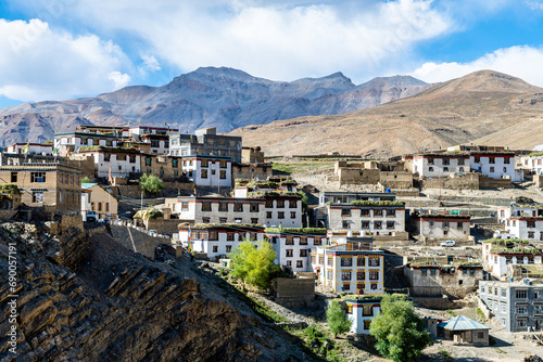 views of kaza town in spiti valley, india photo