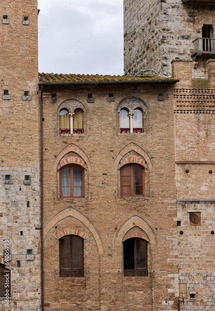 Palazzo Vecchio del Podesta at Piazza del Duomo in San Gimignano. Tuscany. Italy