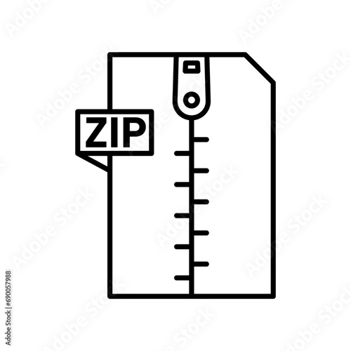 ZIP file Icon. compressed zip folder or file document with archived computer file format symbol set. unzip file or folder to extract data from zip extension vector line logo 