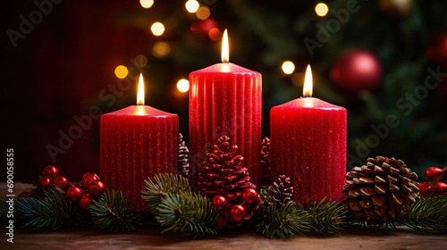 Red christmas candles with tree