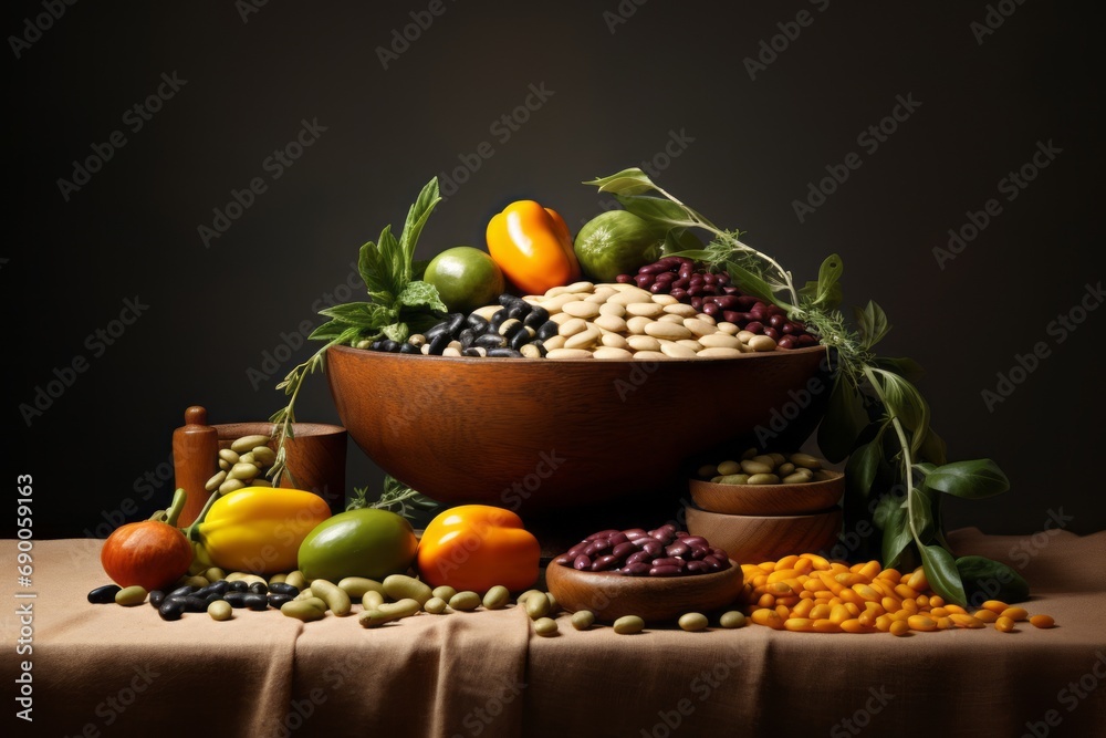 Bountiful Legumes: A Nutrient-Rich Still Life Stock Image Bountiful Legumes: A Nutrient-Rich Still Life Stock Image