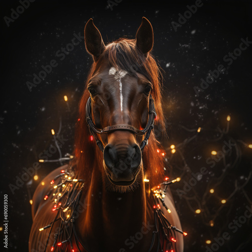 Sceptical horse with christmas light © Tariq