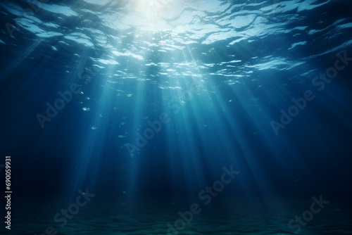Generative AI Image of Blue Deep Sea Water Background with Sunlight