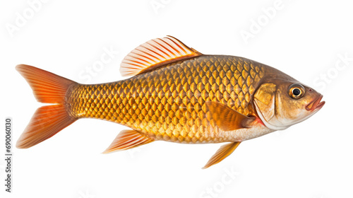 Isolated crucian carp, a kind of fish from the side. Live fish with flowing fins river generative ai photo