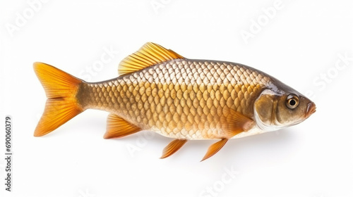 Isolated crucian carp, a kind of fish from the side. Live fish with flowing fins river generative ai