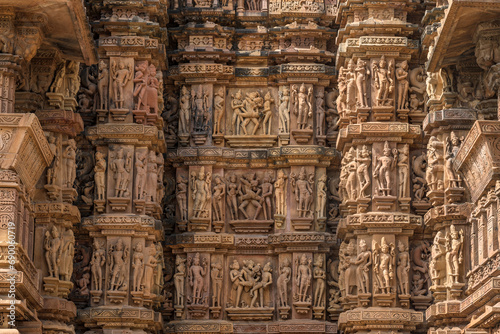 The Khajuraho Group of Monuments are a group of Hindu and Jain temples Khajuraho Temple, popular worldwide for its outstanding temples designs and erotic sculpture. It is a UNESCO world Heritage site. photo