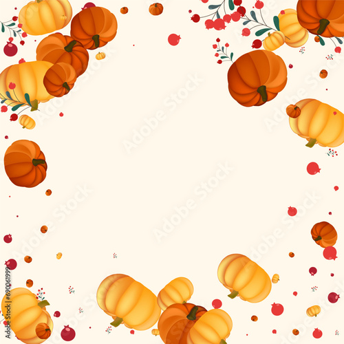 Gold Leaves Background Beige Vector. Leaf Print. Red Holiday Border. September Card. Green Rowan Halloween Set.