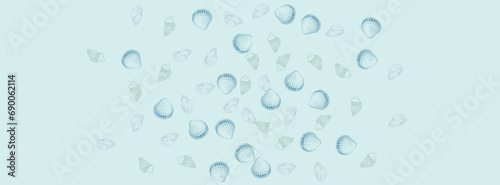 Sandstone Scallop Background Gray Vector. Snail Collection Texture. Doodle Design. Ultramarine Starfish Exotic Pattern.