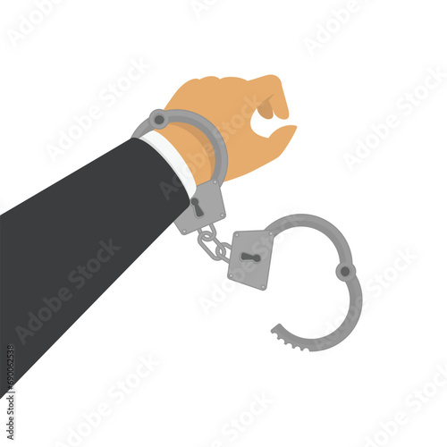 Handcuffs on the hands.