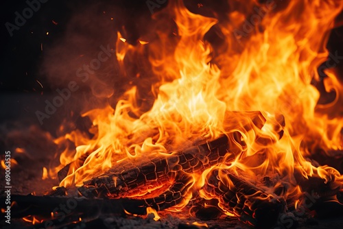 horizontal close up view of a burning fire AI generated