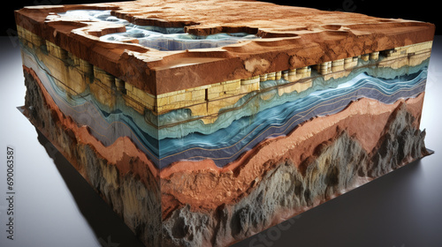 Aquifer Cross-Section: A scientific illustration showing the layers of an aquifer, emphasizing the importance of groundwater preservation. photo