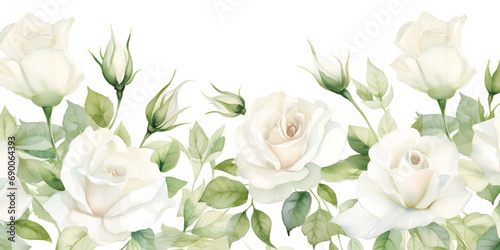 Watercolor white roses on white background  #690064393