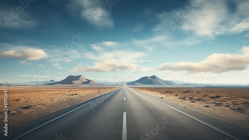 horizontal view of desert road leading to the horizon AI generated