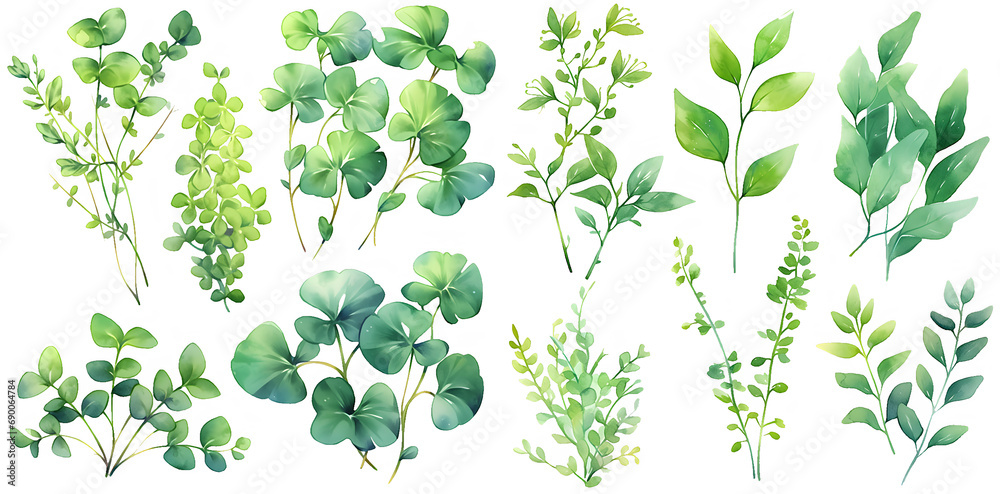Obraz premium Green plant watercolor illustration clipart. Generative AI