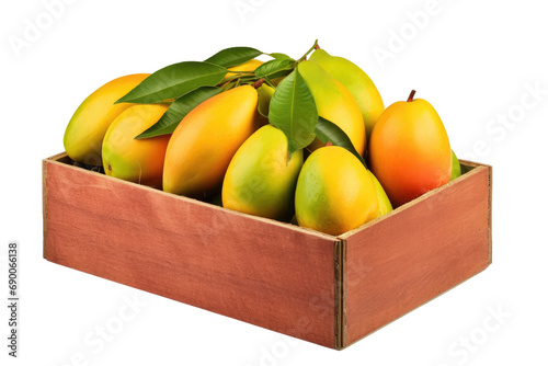 Tropical Harvest: A Box Overflowing with Fresh Mangos isolated on transparent background