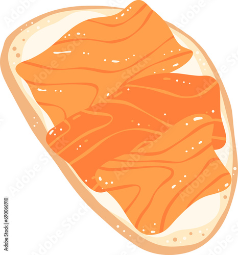 Salmon on sour cream sandwich toast illustration