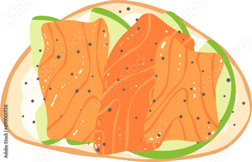 Breakfast sandwich Salomon avocado on toast illustration