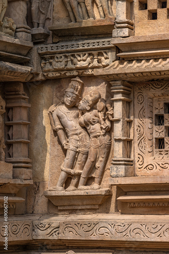 The Khajuraho Group of Monuments are a group of Hindu and Jain temples Khajuraho Temple, popular worldwide for its outstanding temples designs and erotic sculpture. It is a UNESCO world Heritage site. © Chetan Soni