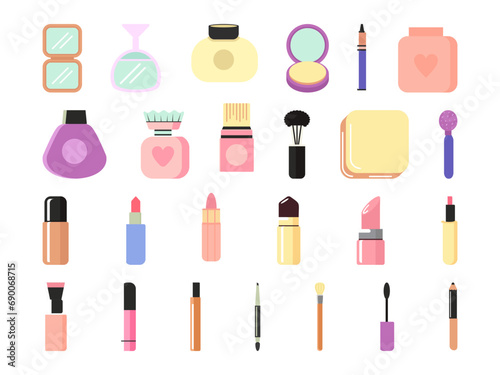 Cosmetics Vector Illustration Set, suitable for design of cosmetic products, makeup artists, cosmetic shops, skin care, and beauty workshops