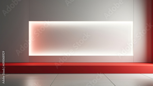 Modern showcase mock-up with minimalist design, elegant white panels, hidden lighting and shadows