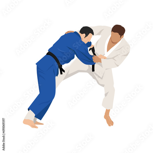 Athlete judoist, judoka, fighter in a duel, fight, match. Judo sport, martial art. Flat vector illustration isolated on white background