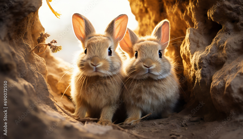 Recreation of two nice rabbits in a burrow Recreation of two nice rabbits in a burrow