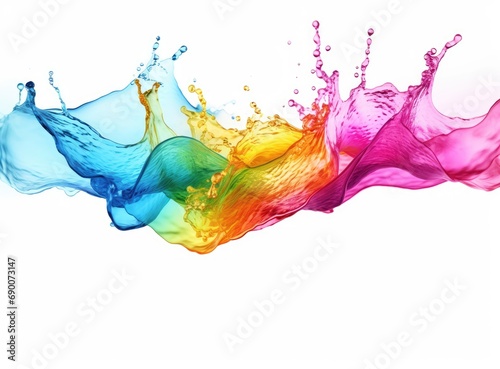 A rainbow colored water splash on a white background. photo