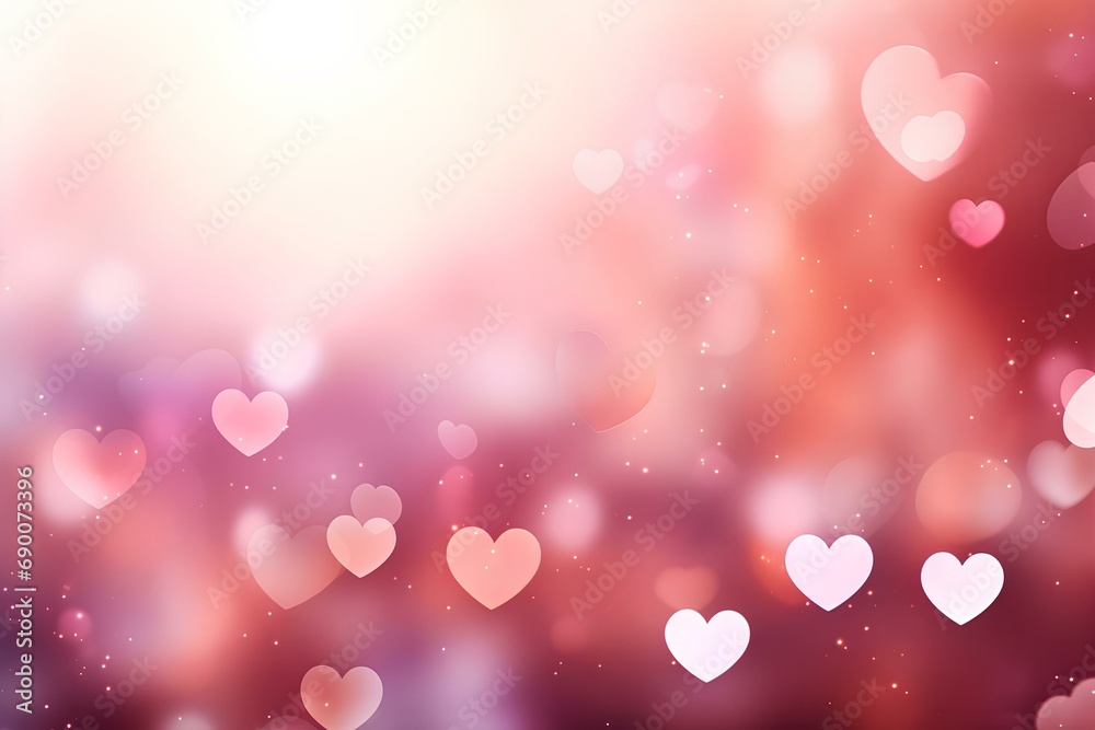 Red Valentine's day background with hearts with bokeh effect.