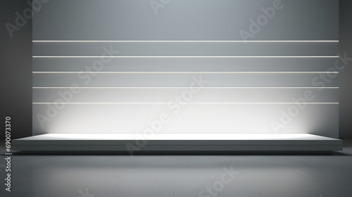 Illuminated, minimalist presentation mock up with white panels, hidden lighting and shadows