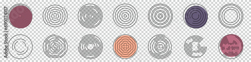 Concentric Vortex Circles - Thin Line Vector Illustrations Isolated On Transparent Background