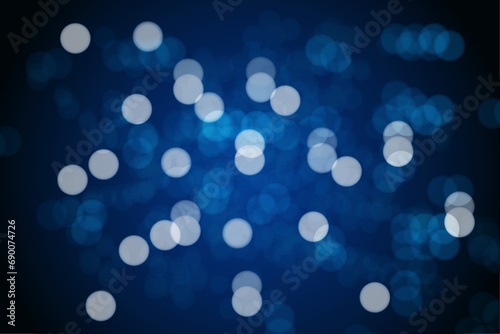 Abstract black-blue gradient background with sparkling white-blue bokeh. Vector illustration.