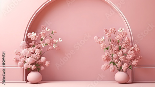 Textured arch with podium and flowers