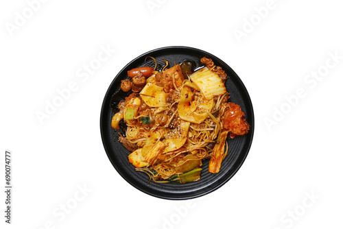 Chinese-style mala xiangguo dish with white background