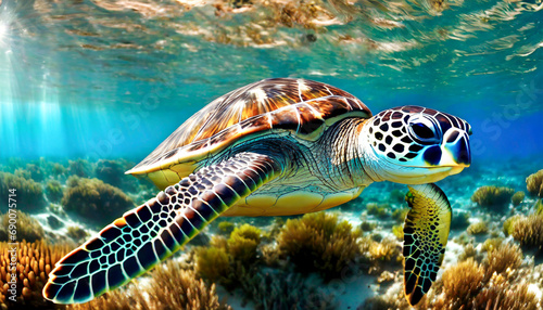 Green sea turtle swimming © Jaume
