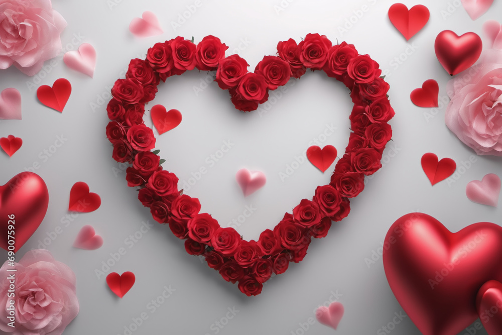 Valentine's Day hearts. Realistic 3d design, hearts with bright light decorative confetti. Romantic background, creative banner, web poster. illustration Valentine's Day hearts. Realistic 3d design, hearts with bright light decorative confetti. Romantic background, creative banner, web poster. illustration