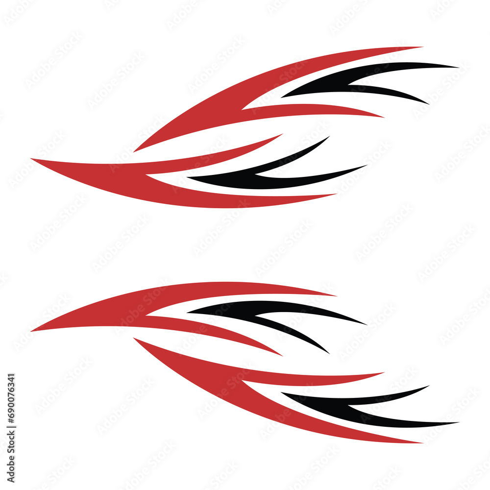 Decals for sports cars, racing cars, red and black. Stylish curvy decals. Vector template design sticker for car body
