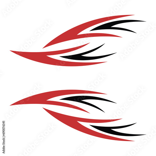 Decals for sports cars, racing cars, red and black. Stylish curvy decals. Vector template design sticker for car body