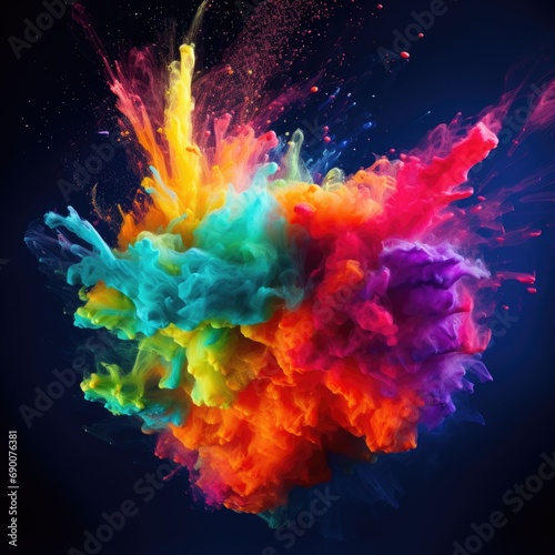 A multi colored paint explosion on a black background.