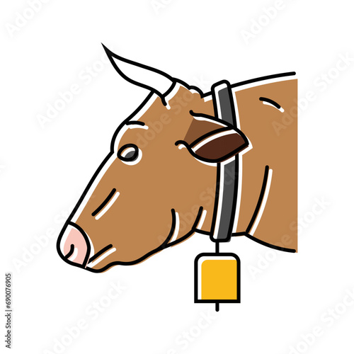 cow with bell color icon vector. cow with bell sign. isolated symbol illustration