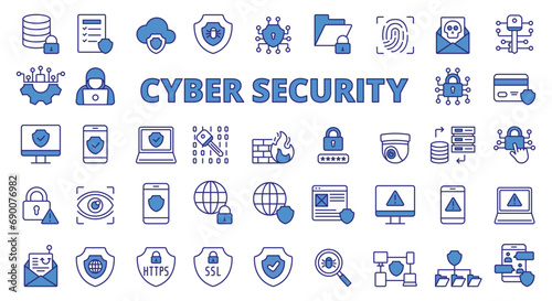 Cyber security icon line design blue. Cyber, IT security, technology, cybersecurity, vector illustrations. Cyber security editable stroke icon