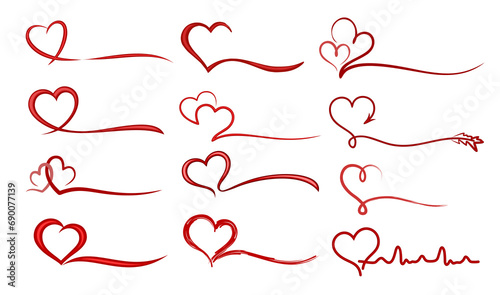A set of stylized  hearts symbols.