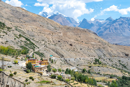 panoramic view of dhankar monastery in spiti valley, india