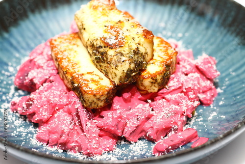 Vegetable pink food on plate