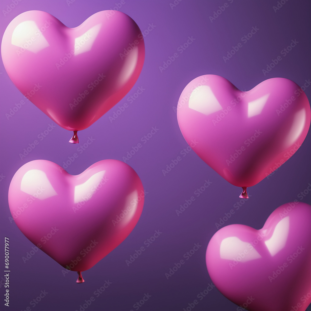 Valentine's Day hearts. Realistic 3d design, hearts with bright light decorative  confetti. Romantic background, creative banner, web poster. illustration