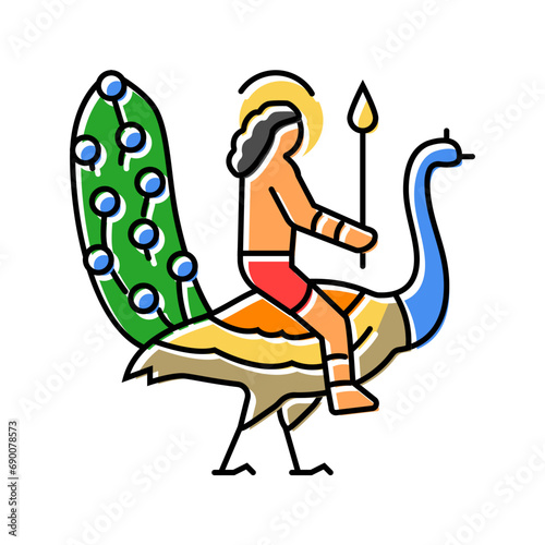 peacock vehicle kartikeya color icon vector. peacock vehicle kartikeya sign. isolated symbol illustration