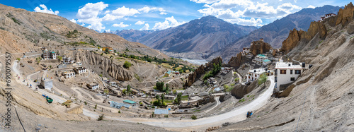 panoramic view of dhankar monastery in spiti valley, india photo